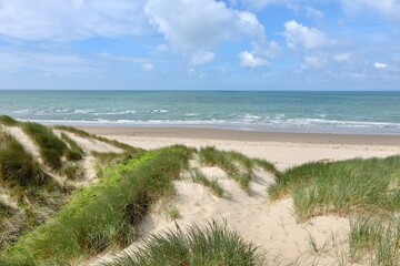 The sand dunes system at Morfa Harlech National Nature Reserve, Harlech beach, Eryri, also known as Snowdonia, North Wales.