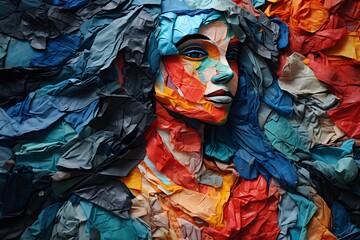 Portrait of a girl made from recycled fabric
