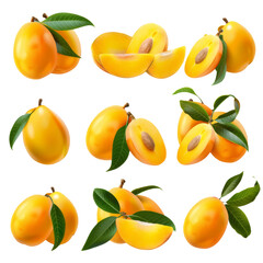 Obraz premium Vibrant Mangoes from Every Angle: Sliced, Halved, and Whole isolated on transparent background - Perfect for Graphic Design
