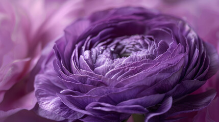 Obraz premium Macro image of a purple ranunculus, capturing the flower's depth and beauty