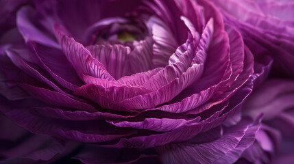 Obraz premium Macro image of a purple ranunculus, capturing the flower's depth and beauty