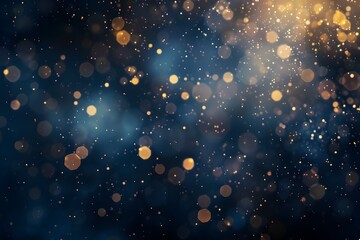 Fototapeta premium Dark background with bokeh lights and glitter, blue and gold colors