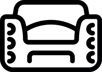 Simple black and white icon representing a sofa, perfect for websites or apps about interior design