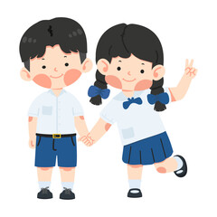 boy and girl stand together holding hands