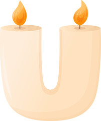 Vector U shaped candle, aroma SPA modern candle. Cartoon cozy home decore on a white background