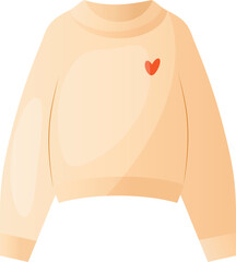 vector beige sweater with heart. Cute cartoon warm sweater icon vector isolated on white background