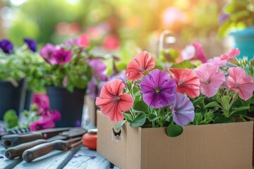 In the garden, we will plant colorful flower seedlings.