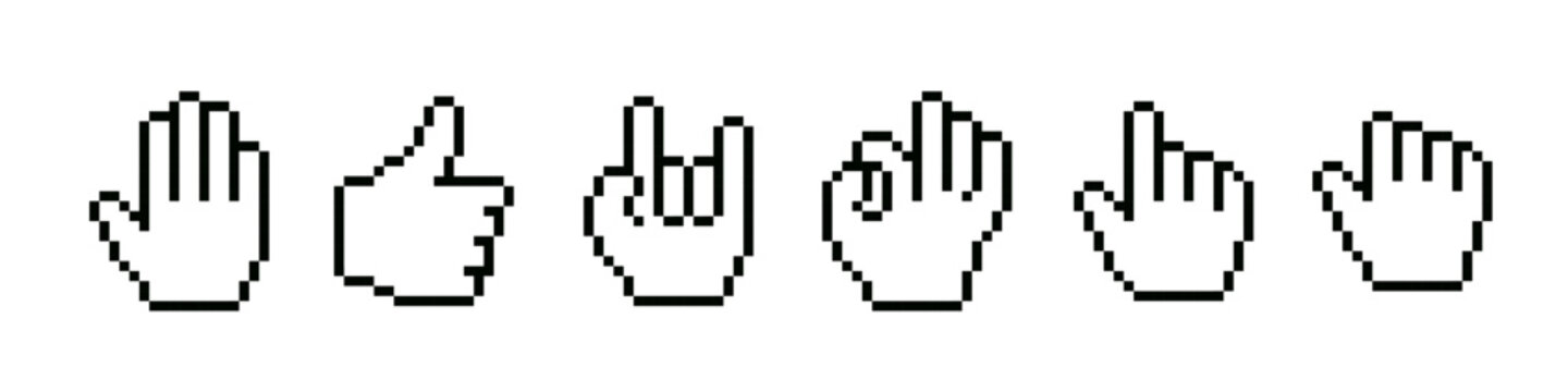 Pixel hand. Pixel hand icon.
