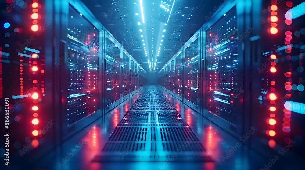 Poster futuristic data center with advanced cooling systems showcasing digital infrastructure backbone