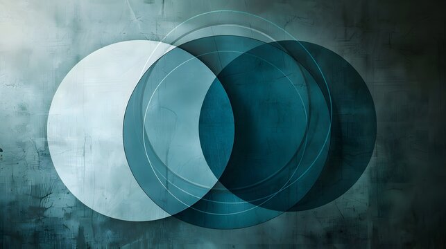 A blue circle is surrounded by other blue circles. The circles are all different sizes and are arranged in a way that creates a sense of movement and depth