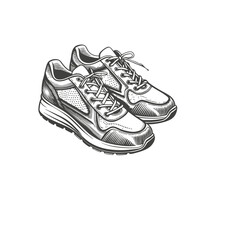 sport shoes engraving hand drawn illustration vector