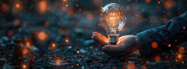 Hand Holding a Light Bulb with Sparkles