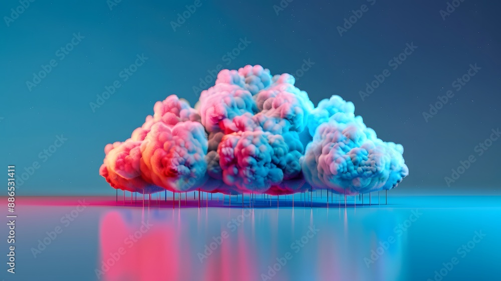 Poster a computer chip with a cloud on it. the cloud is blue and red. the chip is surrounded by a red and o