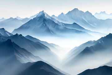 Fototapeta premium Misty Blue Mountain Range with Layers of Peaks and Valleys Background