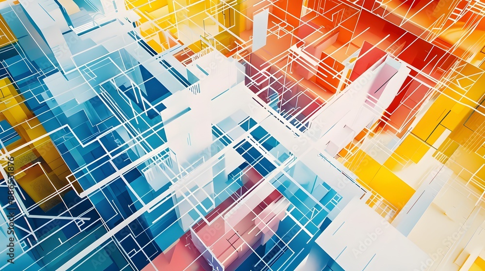 Poster a colorful abstract image with a white background. the image is made up of many different colored sq