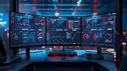 Obraz premium Sleek Digital Workspace with Real Time Data Analytics and Efficient Technology