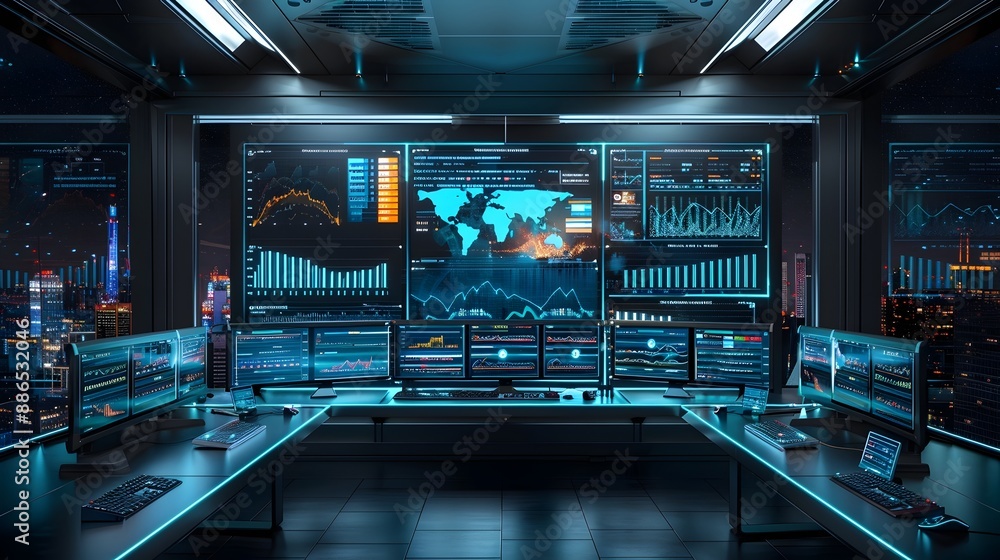 Poster sleek digital workspace with efficient data analytics and technology