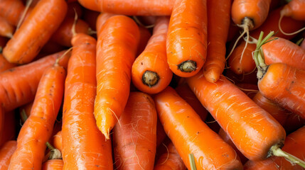 A delightful array of freshly harvested carrots, showcasing their vibrant orange color and natural textures.