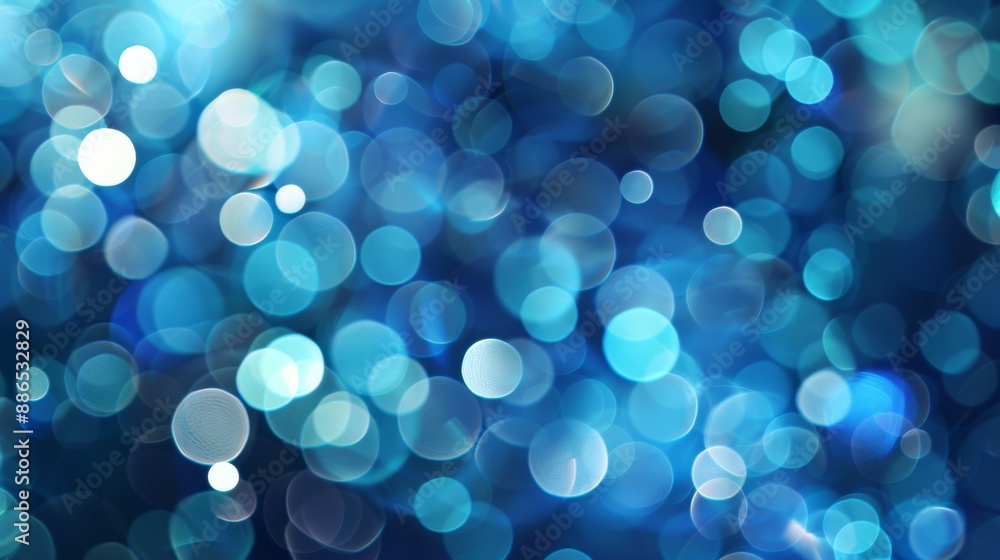 Poster blue bokeh lights background creating a blurry abstract pattern, ideal for festive designs