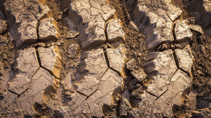 Deep, cracked, and dry earth highlighting the impact of severe drought, showing heightened texture and patterns in the parched land.