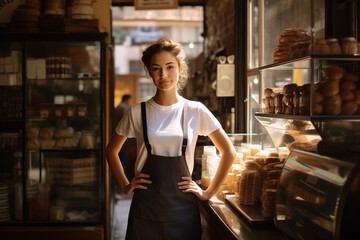 Young Woman Stands Proudly in Her Bakery