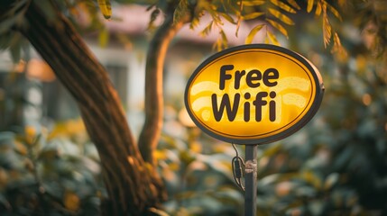 sign with word Free Wi-fi in public road
