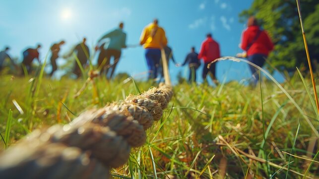 Dynamic Team Building Exercise with Employees Participating in Outdoor Activities