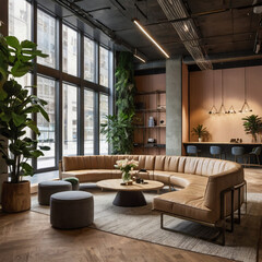 Stylish Office Interior with Meeting and Coworking Area and Relax Corner