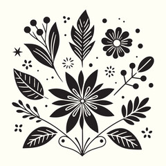 Boho Flower Decoration Elements Silhouette Vector Illustration