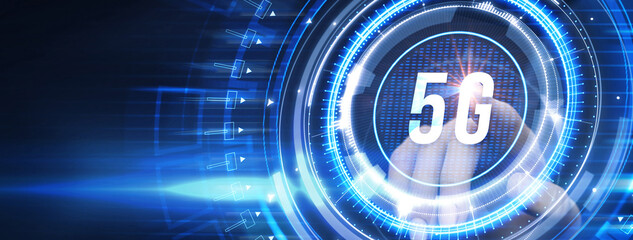 Obraz premium The concept of 5G network, high-speed mobile Internet, new generation networks. Business, modern technology, internet and networking concept.