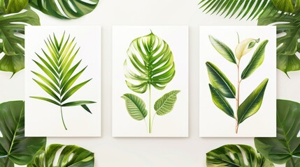 Exquisite Tropical Leaf Artwork Collection Displayed on White Background