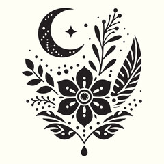 Boho Flower Decoration Elements Silhouette Vector Illustration