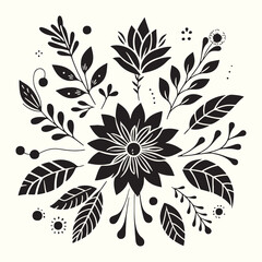 Boho Flower Decoration Elements Silhouette Vector Illustration