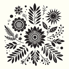 Fototapeta premium Boho Flower Decoration Elements Silhouette Vector Illustration