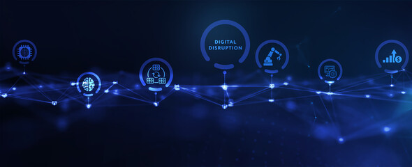 Obraz premium Digital disruption transformation innovation technology business internet concept. 3d illustration
