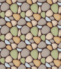 Seamless pattern with colorful  round stones. Vector cartoon background in flat style