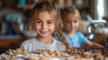 Joyful Family Baking Together on Labor Day: Children Decorating Cookies in a Creative Atmosphere with Canon EOS 5D Mark IV, 50mm Lens