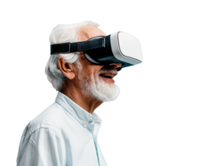 senior using a VR headset, old man learn new technology knowledge. cut out