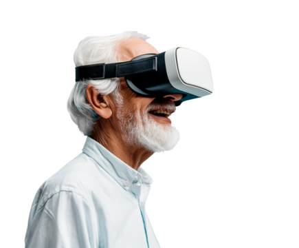 senior using a VR headset, old man learn new technology knowledge. cut out