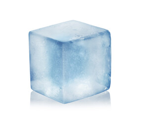 One crystal clear ice cube isolated on white