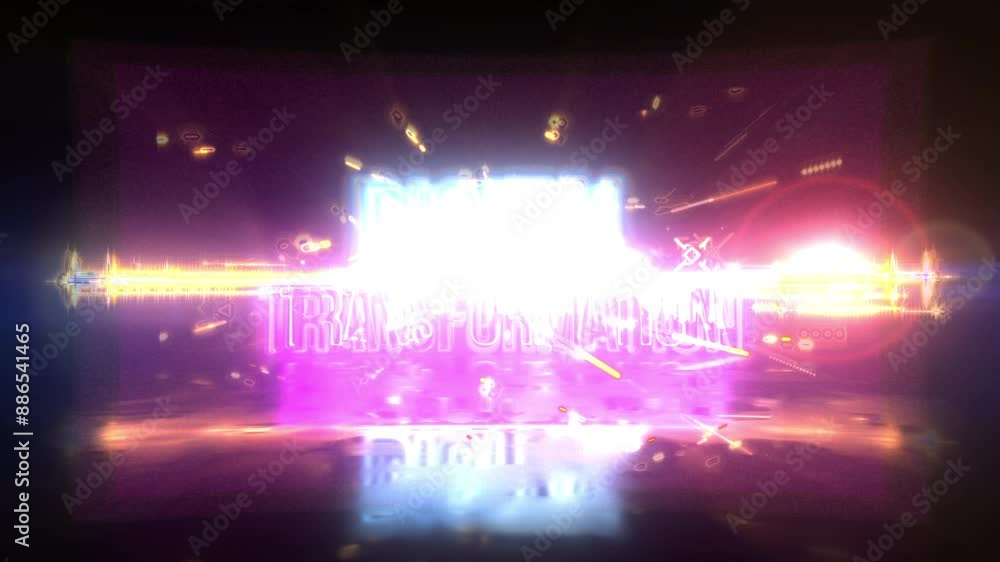 Poster digital transformation gold text word light animation glitch text effect cinematic title on black ab