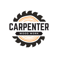 Carpentry, woodworking retro vintage vector logo design.