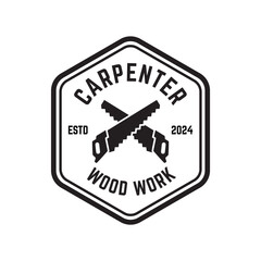 Carpentry, woodworking retro vintage vector logo design.