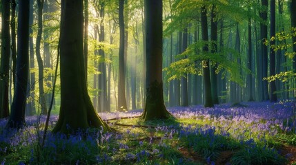 Fototapeta premium Bluebell Woods at Sunrise.