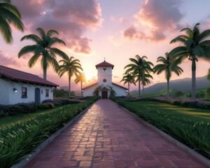Fototapeta premium Discover the Enchanting Charm of a Colonial Paradise Palm-Fringed Shores, Historic Architecture, and Tranquil Beaches Explore the Rich History and Immerse Yourself in the Serene Beauty of This