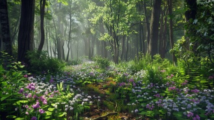 Enchanted Forest Path with Flowers.