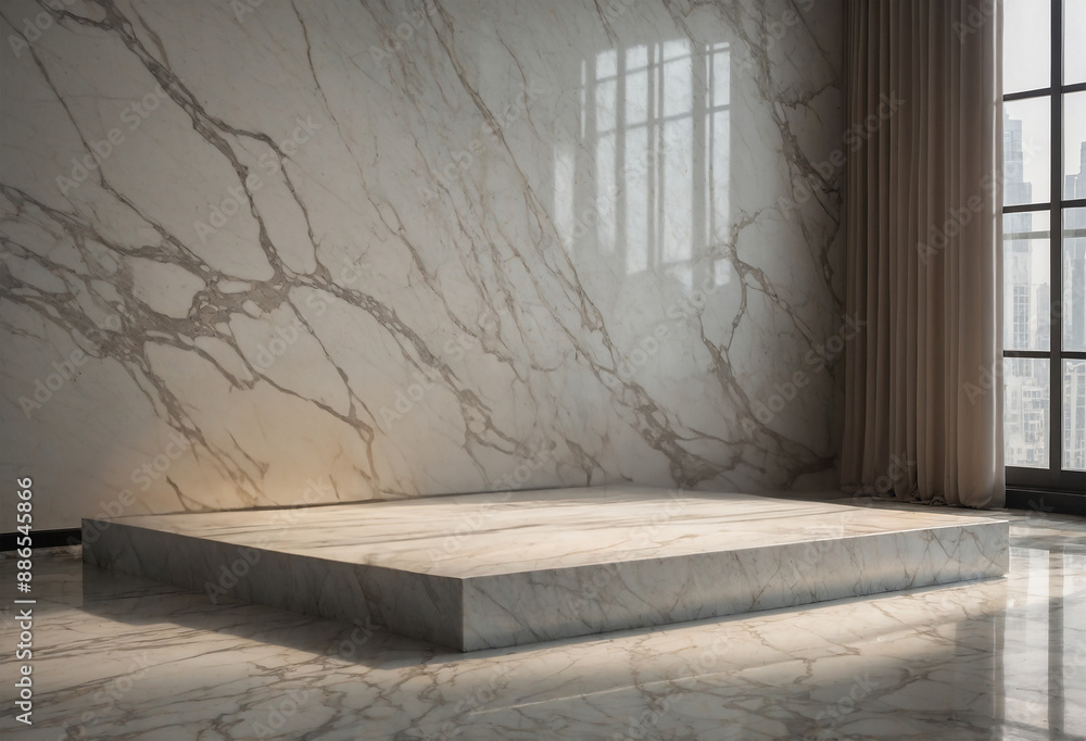 Poster elegant marble empty podium with soft shadows and clean lines