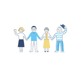 手を繋いでいる笑顔の男女4人