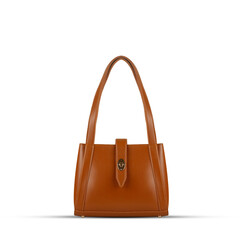 Beautiful brown leather female fashion bag isolated on white background