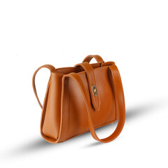 Beautiful brown leather female fashion bag isolated on white background